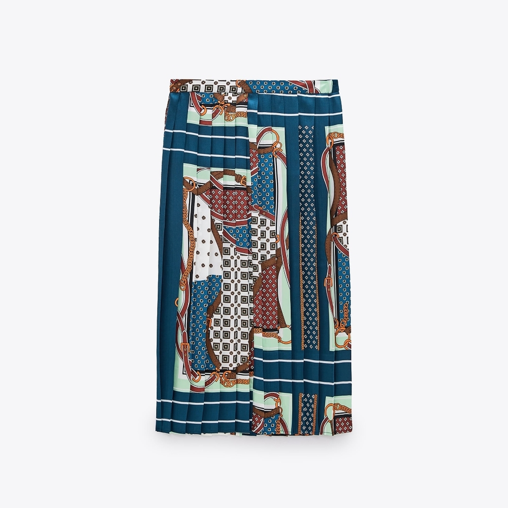 Printed pleated skirt- Multicolor - Zara